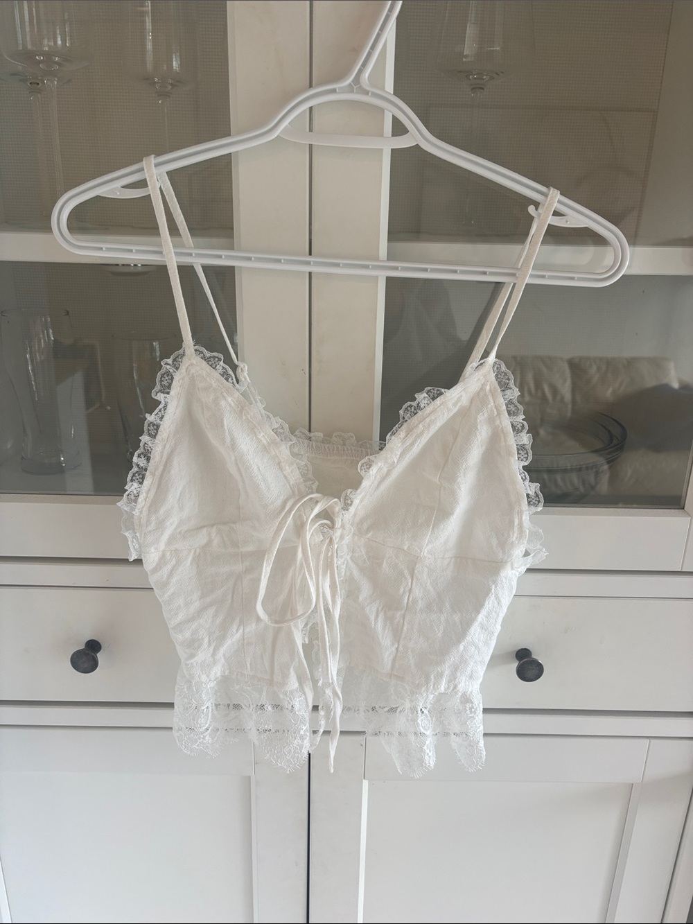 Lace-Trim White Camisole Crop Top